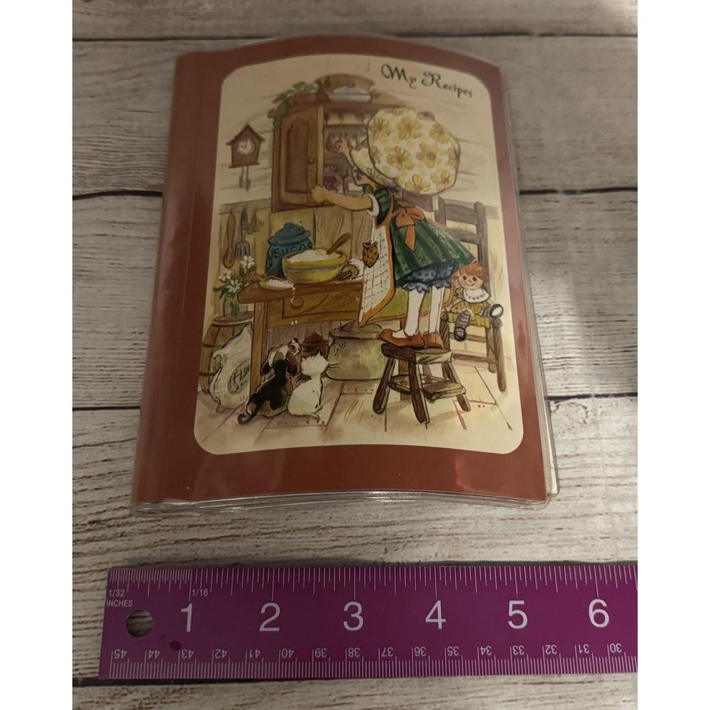 Vintage Plastic Coated Slip In My Recipe Book Little Girl Cat Dog Kitschy GTbJ - Picture 1 of 3